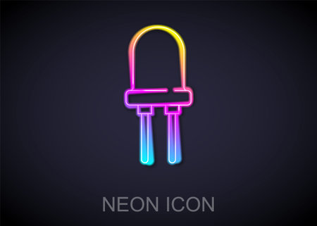 Glowing neon line Light emitting diode icon isolated on black background. Semiconductor diode electrical component. Vectorのイラスト素材