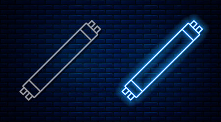 Glowing neon line Long luminescence fluorescent energy saving lamp icon isolated on brick wall background. Vectorのイラスト素材