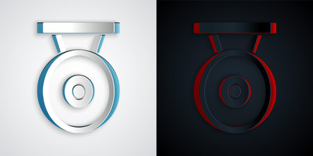 Paper cut Gong musical percussion instrument circular metal disc icon isolated on grey and black background. Paper art style. Vectorのイラスト素材