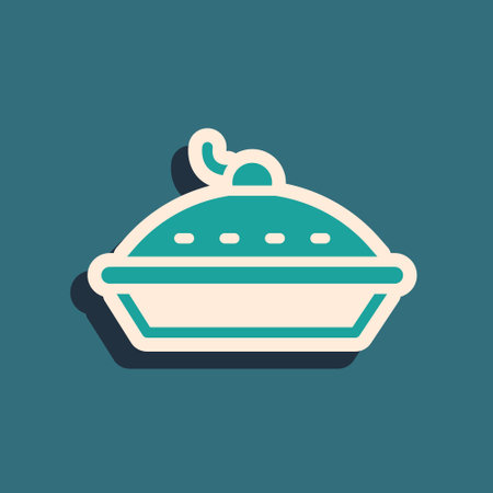 Green Homemade pie icon isolated on green background. Long shadow style. Vectorのイラスト素材