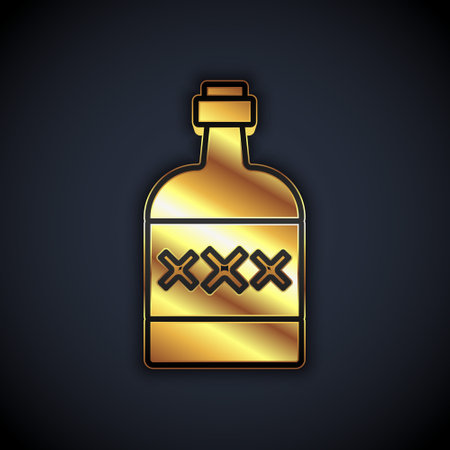 Gold Tequila bottle icon isolated on black background. Mexican alcohol drink. Vectorのイラスト素材