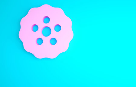 Pink Gear icon isolated on blue background. Cogwheel gear settings sign. Cog symbol. Minimalism concept. 3d illustration 3D renderの写真素材