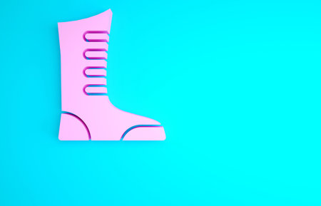 Pink Sport boxing shoes icon isolated on blue background. Wrestling shoes. Minimalism concept. 3d illustration 3D renderの写真素材