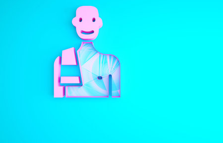 Pink Man in the sauna icon isolated on blue background. Minimalism concept. 3d illustration 3D renderの写真素材