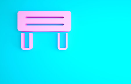Pink Sauna wood bench icon isolated on blue background. Minimalism concept. 3d illustration 3D renderの写真素材