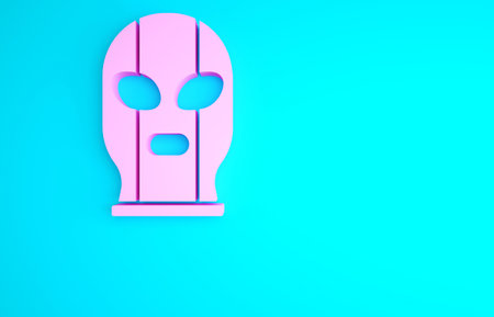 Pink Mexican wrestler icon isolated on blue background. Minimalism concept. 3d illustration 3D renderの写真素材