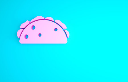 Pink Taco with tortilla icon isolated on blue background. Traditional mexican fast food menu. Minimalism concept. 3d illustration 3D renderの写真素材