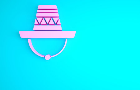 Pink Traditional mexican sombrero hat icon isolated on blue background. Minimalism concept. 3d illustration 3D renderの写真素材