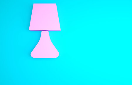Pink Table lamp icon isolated on blue background. Desk lamp. Minimalism concept. 3d illustration 3D renderの写真素材