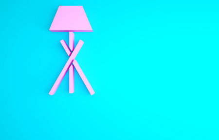 Pink Floor lamp icon isolated on blue background. Minimalism concept. 3d illustration 3D renderの写真素材