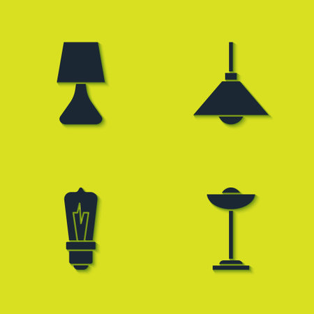 Set Table lamp, Floor, Light bulb and Lamp hanging icon. Vectorのイラスト素材