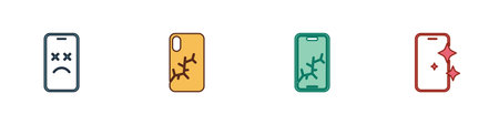 Set Dead mobile, Mobile with broken screen, and Glass protector icon. Vectorのイラスト素材