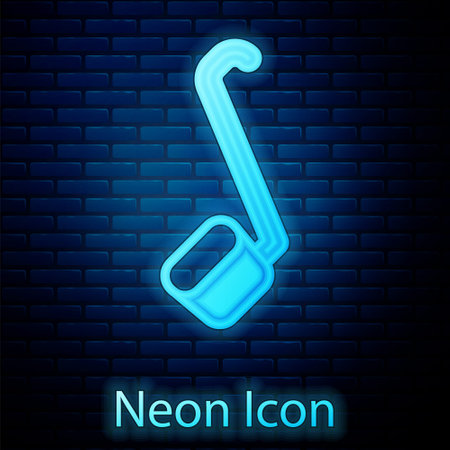 Glowing neon Sauna ladle icon isolated on brick wall background. Vectorのイラスト素材