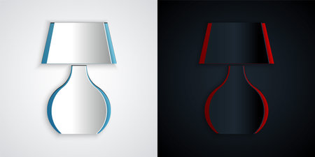 Paper cut Table lamp icon isolated on grey and black background. Desk lamp. Paper art style. Vectorのイラスト素材