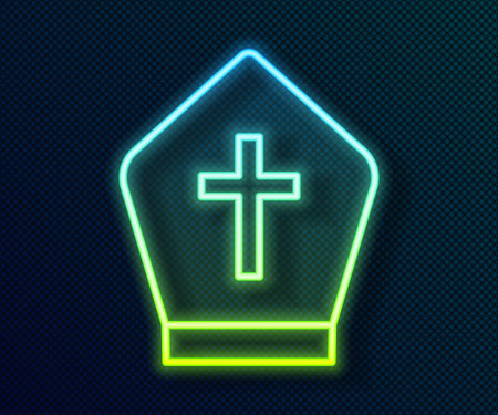 Glowing neon line Pope hat icon isolated on black background. Christian hat sign. Vectorのイラスト素材
