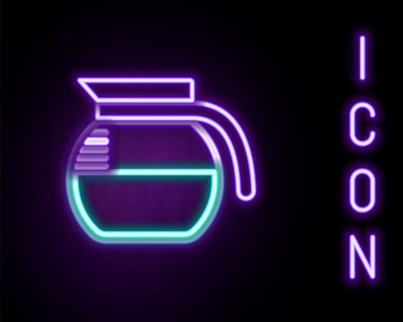 Glowing neon line Coffee pot icon isolated on black background. Colorful outline concept. Vectorのイラスト素材