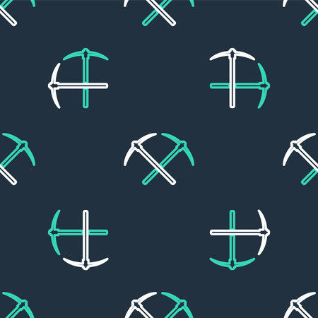 Line Crossed pickaxe icon isolated seamless pattern on black background. Blockchain technology,...