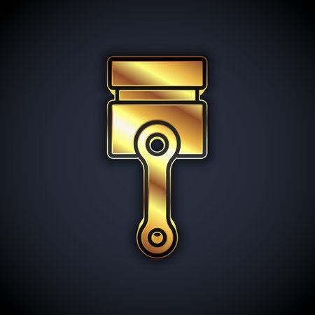 Gold Engine piston icon isolated on black background. Car engine piston sign. Vectorのイラスト素材
