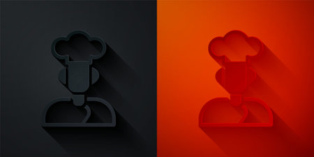 Paper cut Cook icon isolated on black and red background. Chef symbol. Paper art style. Vectorのイラスト素材