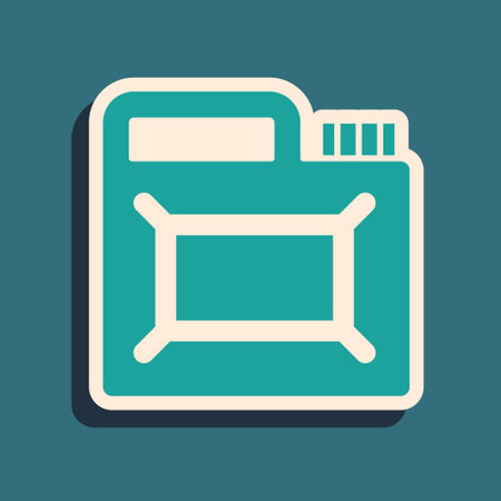 Green Canister for motor machine oil icon isolated on green background. Oil gallon. Oil change service and repair. Engine oil sign. Long shadow style. Vectorのイラスト素材