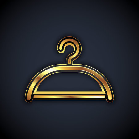 Gold Hanger wardrobe icon isolated on black background. Cloakroom icon. Clothes service symbol. Laundry hanger sign. Vectorのイラスト素材