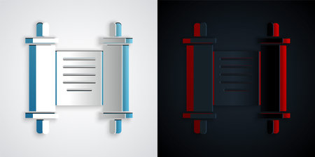 Paper cut Decree, paper, parchment, scroll icon icon isolated on grey and black background. Chinese scroll. Paper art style. Vectorのイラスト素材