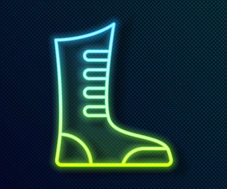 Glowing neon line Sport boxing shoes icon isolated on black background. Wrestling shoes. Vectorのイラスト素材