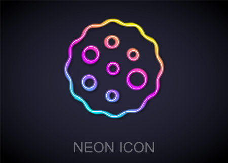 Glowing neon line Cookie or biscuit with chocolate icon isolated on black background. Vectorのイラスト素材