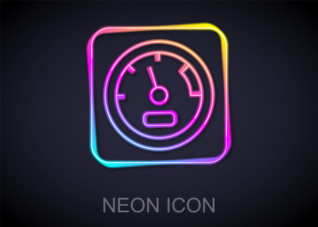 Glowing neon line Sauna thermometer icon isolated on black background. Sauna and bath equipment. Vectorのイラスト素材