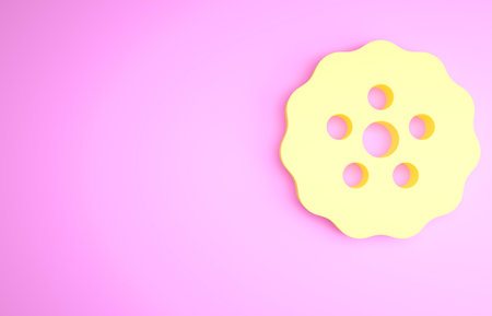 Yellow Gear icon isolated on pink background. Cogwheel gear settings sign. Cog symbol. Minimalism concept. 3d illustration 3D renderの写真素材
