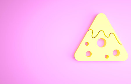 Yellow Nachos icon isolated on pink background. Tortilla chips or nachos tortillas. Traditional mexican fast food. Minimalism concept. 3d illustration 3D renderの写真素材