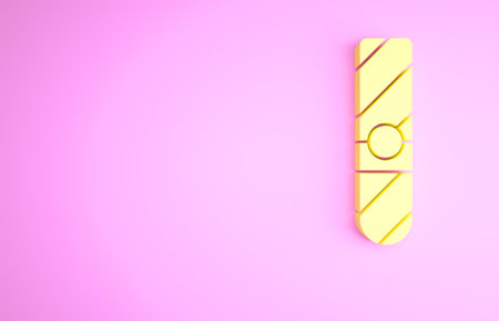 Yellow Cigar icon isolated on pink background. Minimalism concept. 3d illustration 3D renderの写真素材