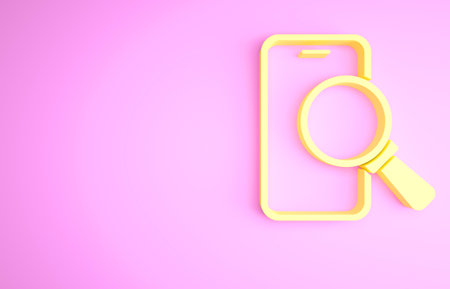 Yellow Phone repair service icon isolated on pink background. Adjusting, service, setting, maintenance, repair, fixing. Minimalism concept. 3d illustration 3D renderの写真素材