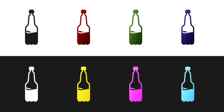 Set Plastic beer bottle icon isolated on black and white background. Vectorのイラスト素材