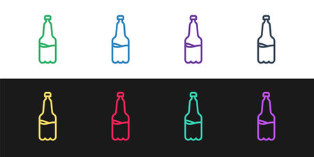 Set line Plastic beer bottle icon isolated on black and white background. Vectorのイラスト素材