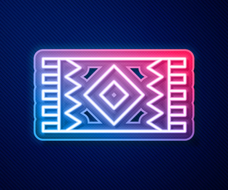 Glowing neon line Mexican carpet icon isolated on blue background. Vectorのイラスト素材