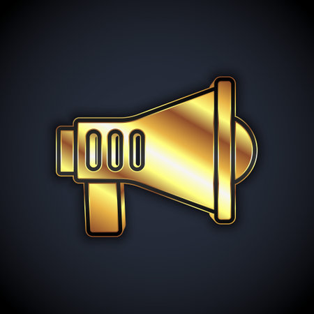 Gold Megaphone icon isolated on black background. Speaker sign. Vectorのイラスト素材