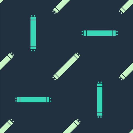 Green and beige Long luminescence fluorescent energy saving lamp icon isolated seamless pattern on blue background. Vectorのイラスト素材