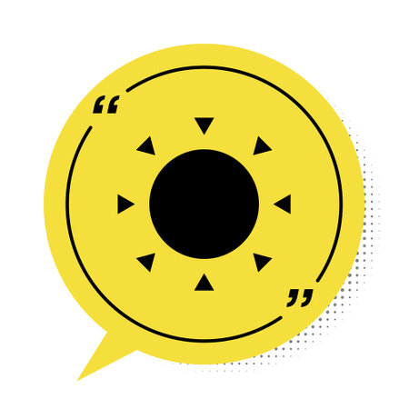 Black Sun icon isolated on white background. Summer symbol. Good sunny day. Yellow speech bubble symbol. Vectorのイラスト素材