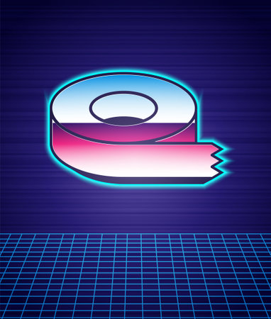 Retro style   tape icon isolated futuristic landscape background. Insulating tape. 80s fashion party. Vectorのイラスト素材