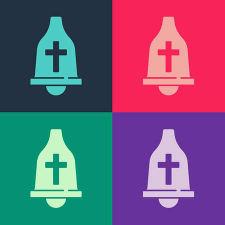 Pop art Church bell icon isolated on color background. Alarm symbol, service bell, handbell sign, notification symbol. Vectorのイラスト素材