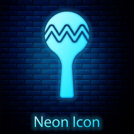 Glowing neon Maracas icon isolated on brick wall background. Music maracas instrument mexico. Vector