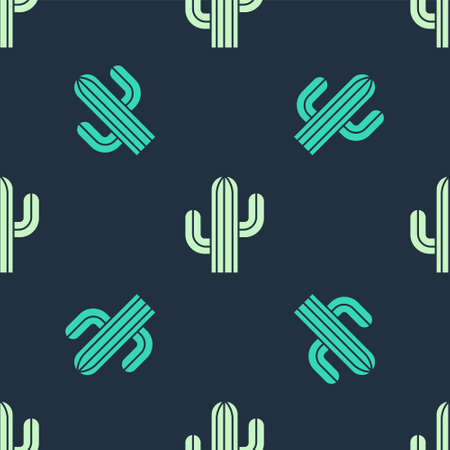 Green and beige Cactus icon isolated seamless pattern on blue background. Vectorのイラスト素材