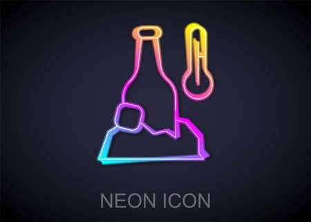 Glowing neon line Cold beer bottle icon isolated on black background. Vectorのイラスト素材