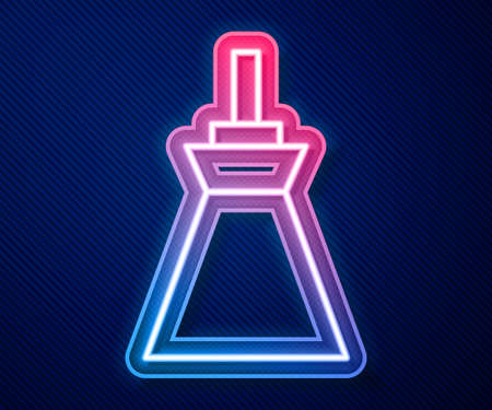 Glowing neon line Lamp hanging icon isolated on blue background. Ceiling lamp light bulb. Vectorのイラスト素材