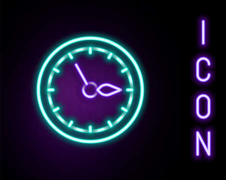 Glowing neon line Sauna clock icon isolated on black background. Sauna timer. Colorful outline concept. Vectorのイラスト素材