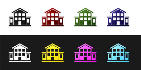 Set House icon isolated on black and white background. Home symbol. Vectorのイラスト素材