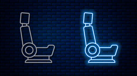 Glowing neon line Car seat icon isolated on brick wall background. Car armchair. Vectorのイラスト素材