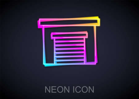 Glowing neon line Garage icon isolated on black background. Vectorのイラスト素材