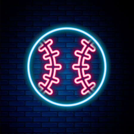 Glowing neon line Baseball ball icon isolated on brick wall background. Colorful outline concept. Vectorのイラスト素材